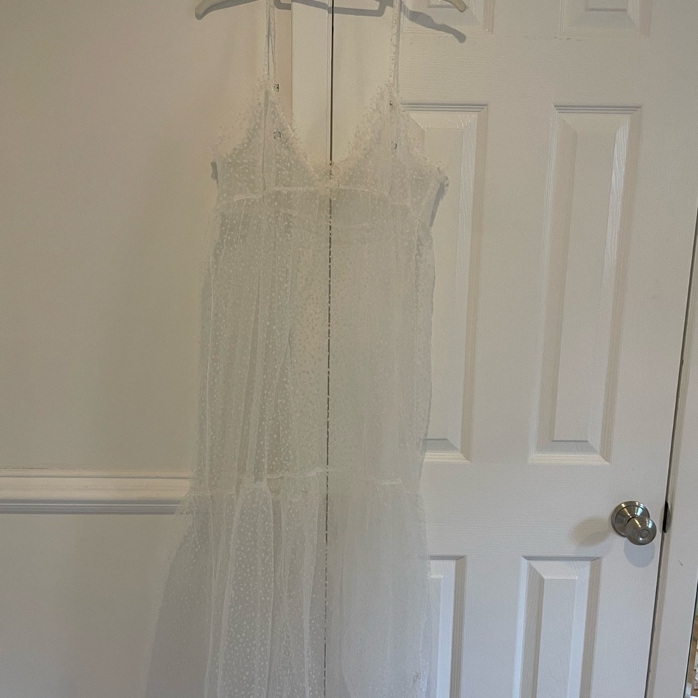 Anthropologie Sheer Dot Tulle Slip Midi Dress Medium - Picture 5 of 9